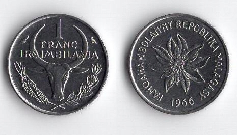 MADAGASKAR 1966 1 FRANC