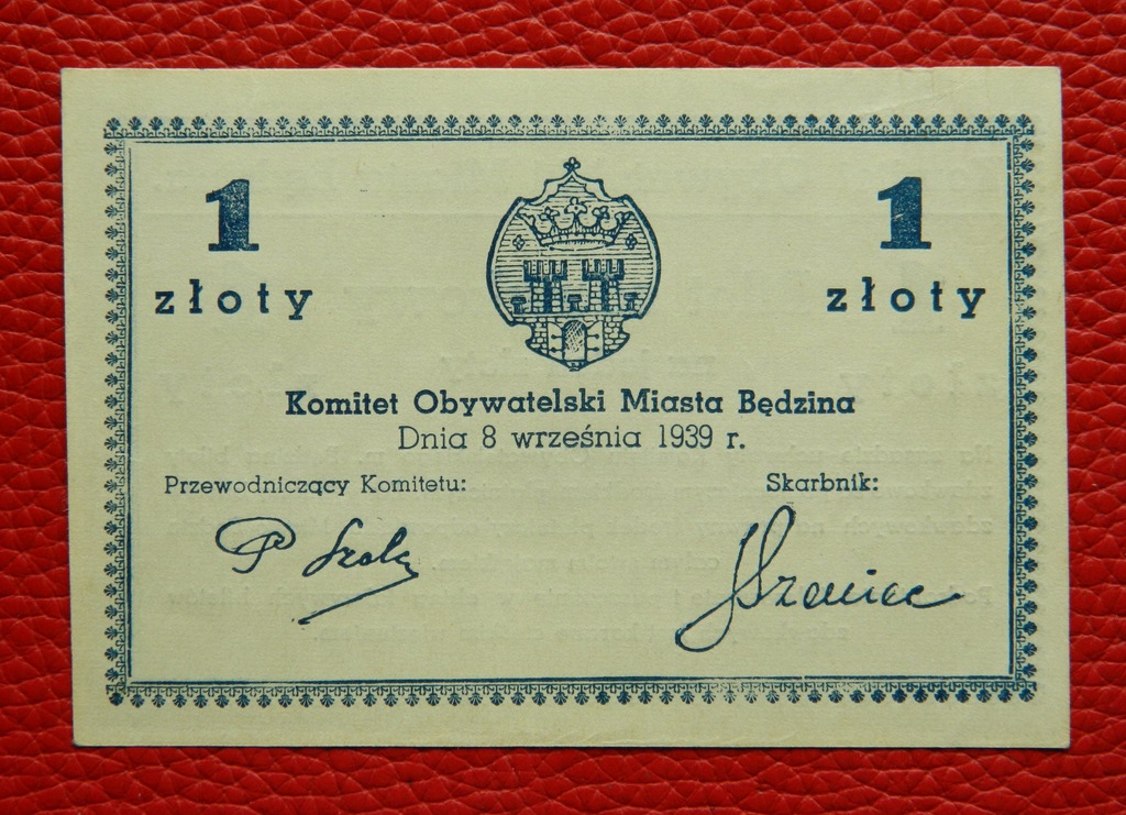 BĘDZIN - Komitet Obywatelski - 1 złoty - 8 września 1939 - R!