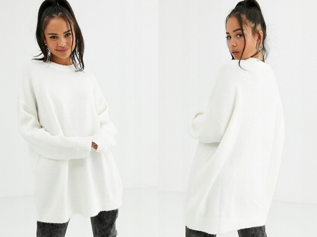 BERSHKA kremowy sweter długi oversize