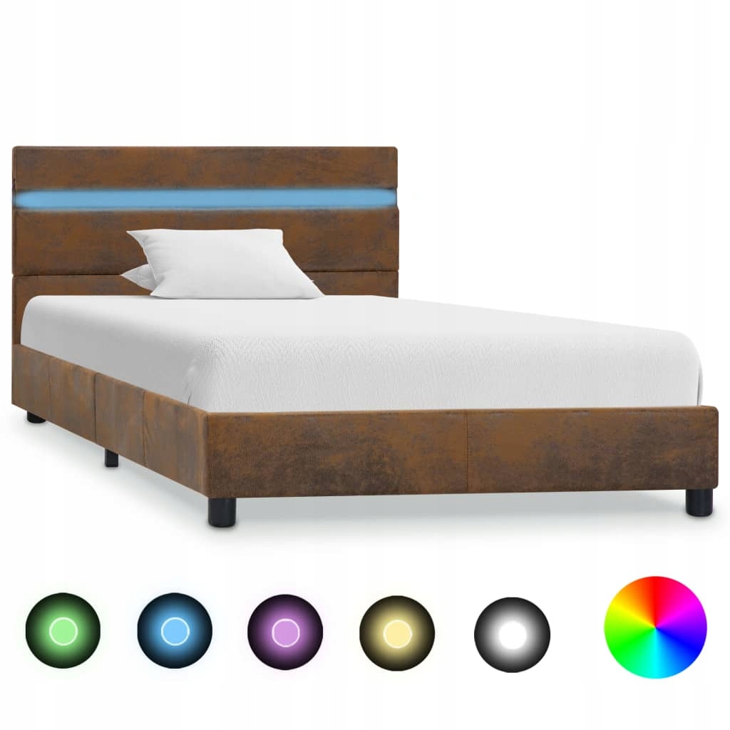 Rama łóżka z LED, brązowa, tapicerowana tkaniną, 9