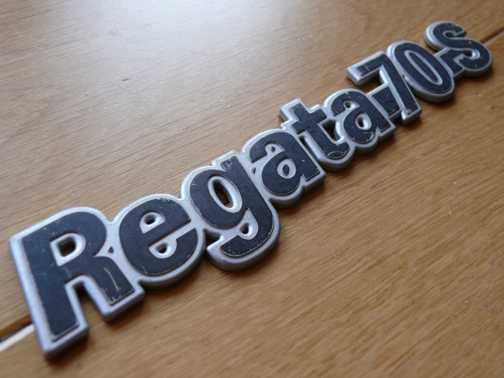 Napis - REGATA 70 S emblemat, znaczek stary FIAT