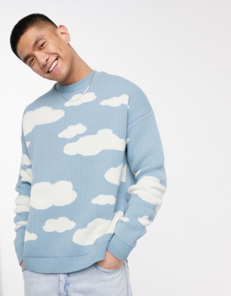 SWETER MĘSKI OVERSIZE W CHMURKI NIEBIESKI XL 1ABA