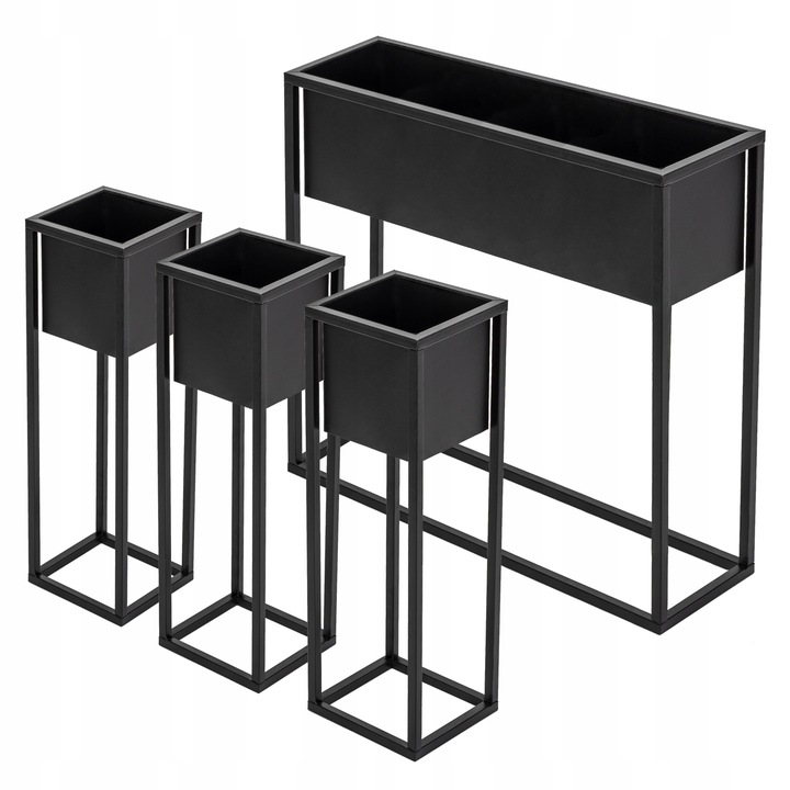 Kwietnik zestaw metalowy czarny loft donice 80 59