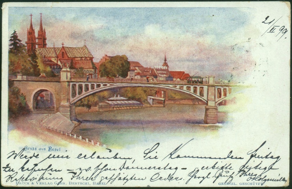 Gruss aus Basel - Bertschi 1899 Litho