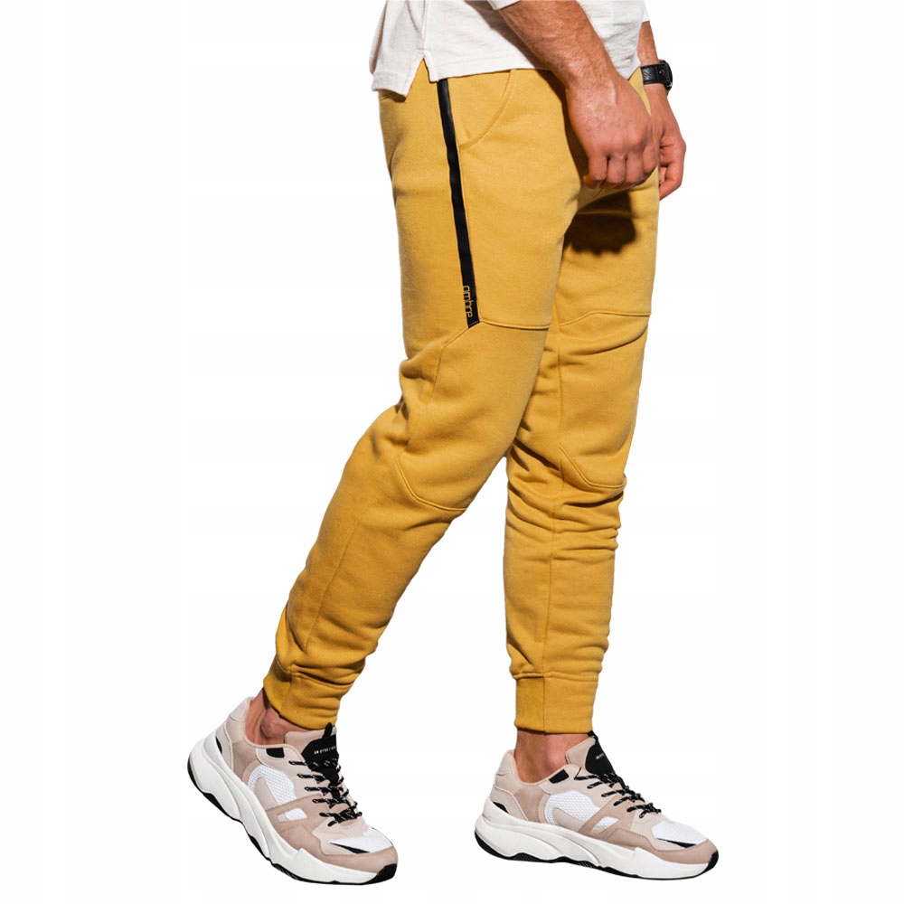Spodnie męskie dresowe joggery P919 żółte L