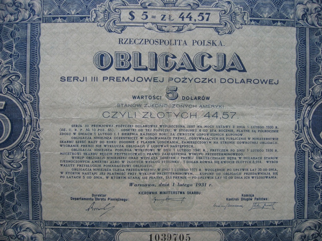 Купить Облигация РП номиналом 5 долларов, серия III, 1931 г.: отзывы, фото, характеристики в интерне-магазине Aredi.ru