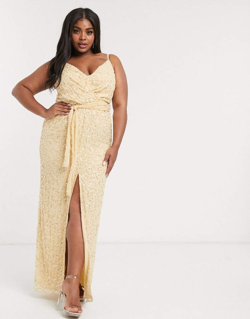 PLUS SIZE SYLWESTER SUKIENKA BEŻOWA DAMSKA 44 1CBB