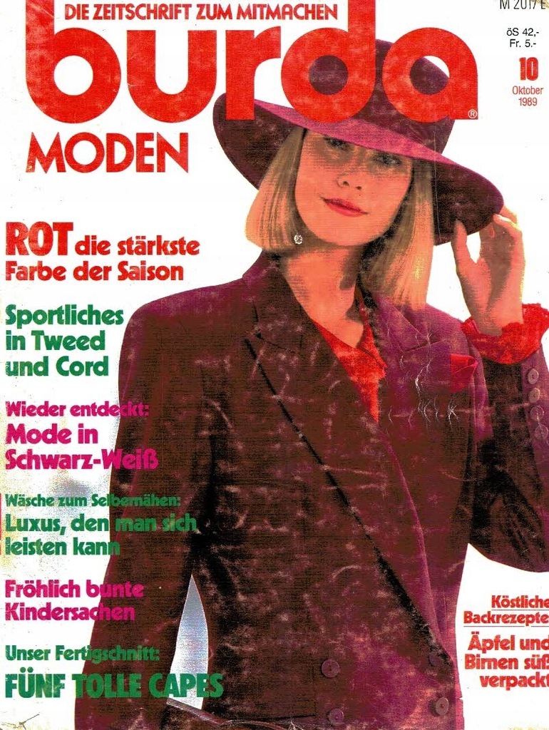 Burda moda piękno relaks nr 10/1989 z wykrojami