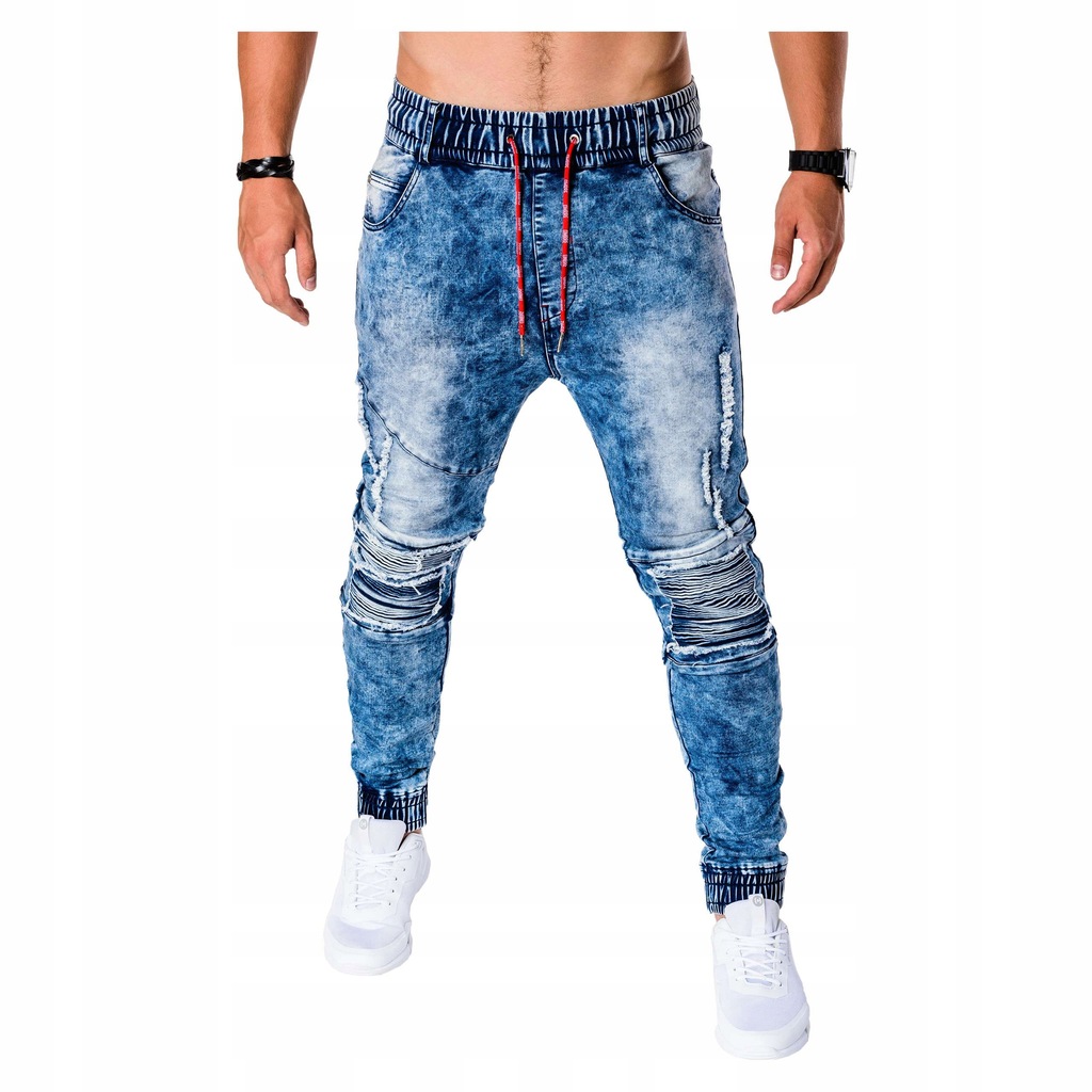 Joggery jeansowe casual z dziurami P676 jeans M