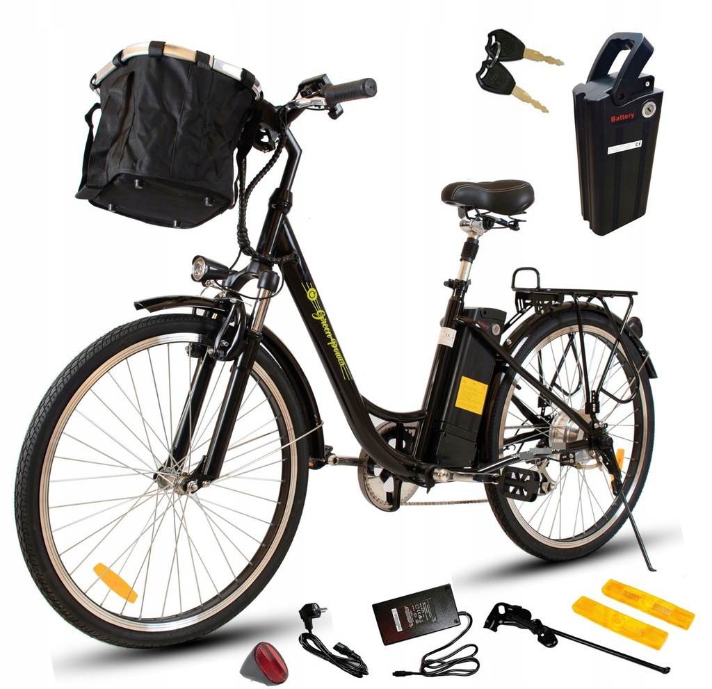 ROWER ELEKTRYCZNY MIEJSKI DAMSKI MĘSKI 26 +KOSZYK 12061542353