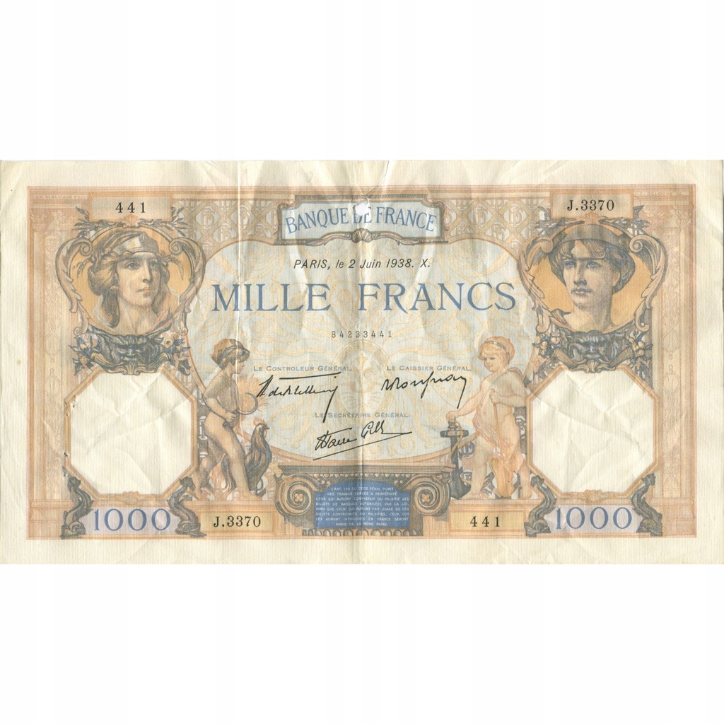 Francja, 1000 Francs, Cérès et Mercure, 1938, 1938