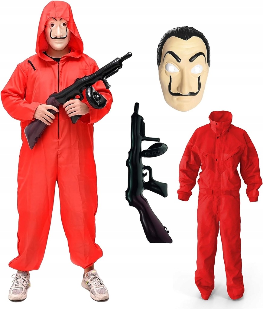 HALLOWEEN Kostium DOM Z PAPIERU maska broń