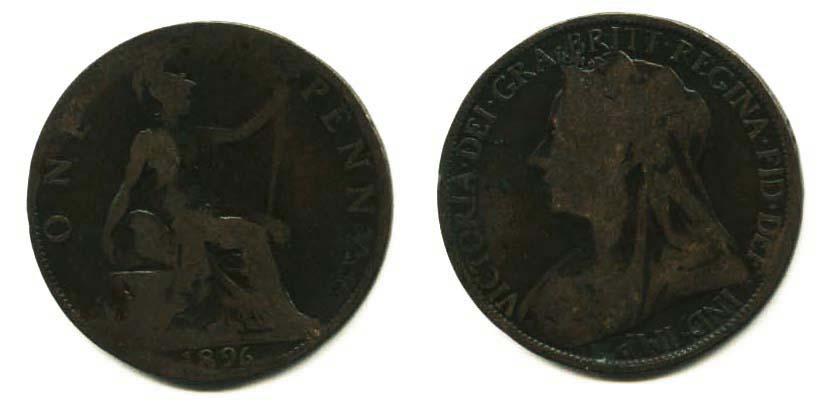 1896 rok - stara duża angielska moneta - Victoria