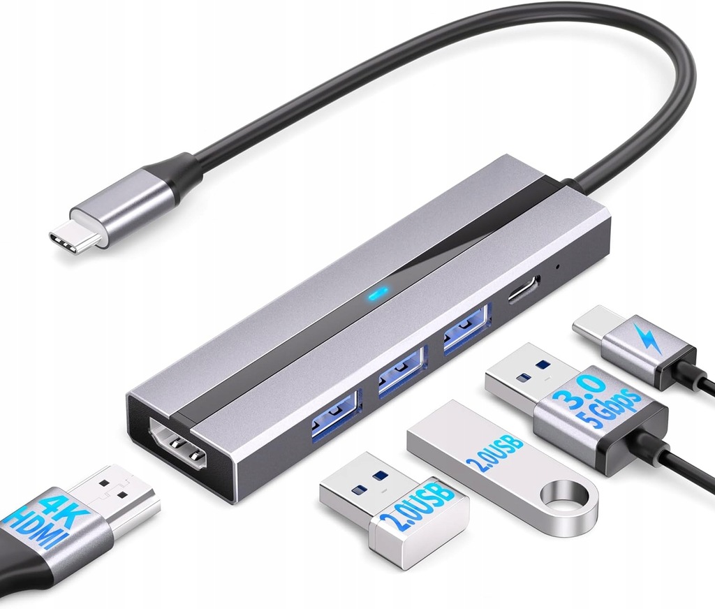 AEARJOHN USB C Hub (5 w 1) Aluminiowa obudowa Typ C na USB-C PD100W 4K HDMI