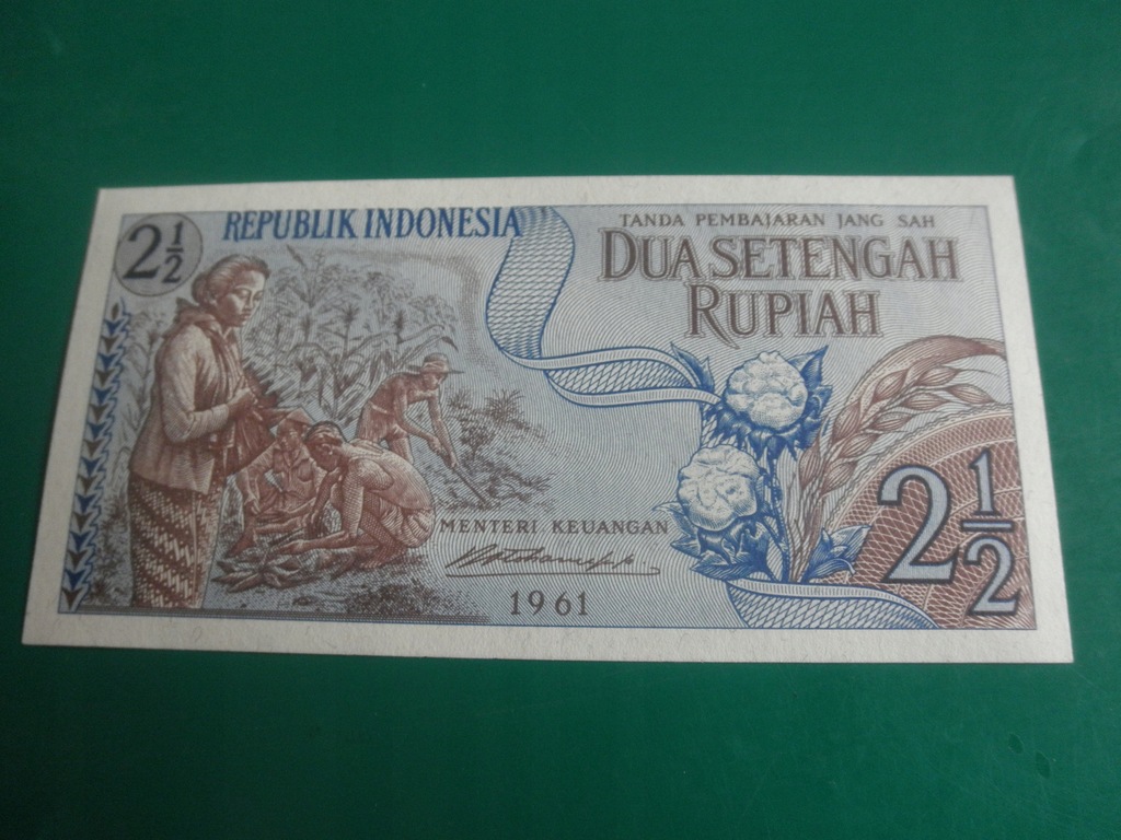 INDONEZJA 2 1/2 RUPIAH 1961 UNC