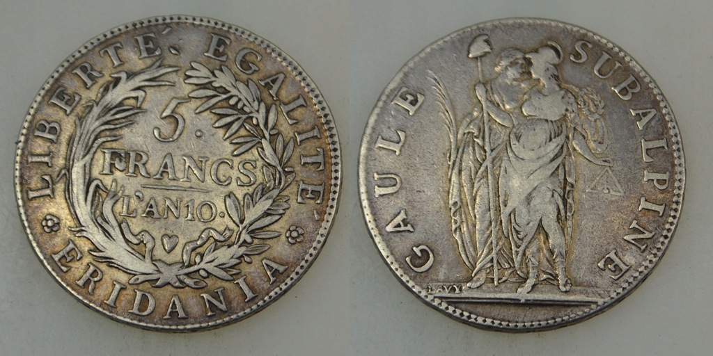 Włochy Piemont Turyn - srebro - 5 Frank 1801 R! nakład 33000 szt ładny stan