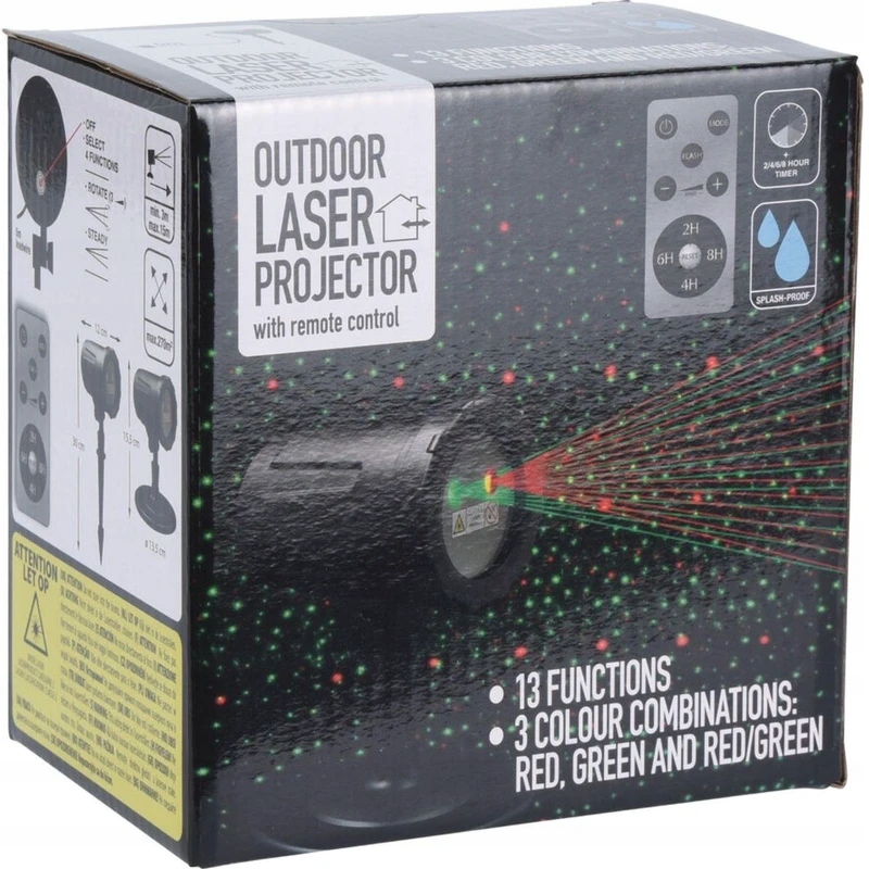 PROJEKTOR RZUTNIK LASEROWY 13 FUNKCJI Z PILOTEM