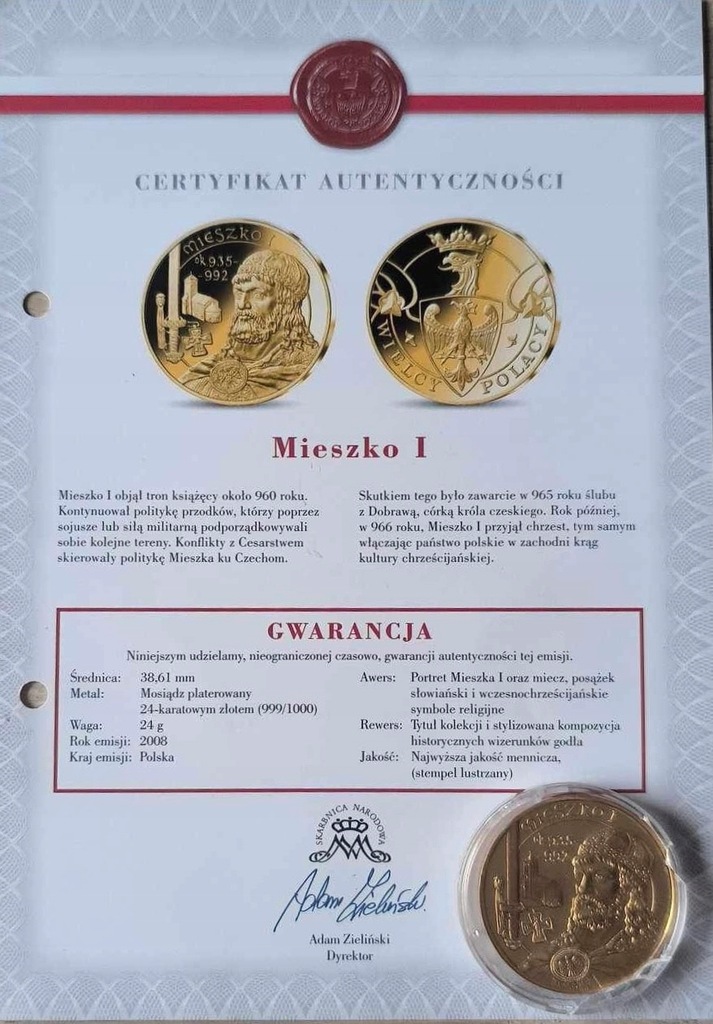 Moneta kolekcjonerska MIESZKO I - Sztab WOŚP Wolin