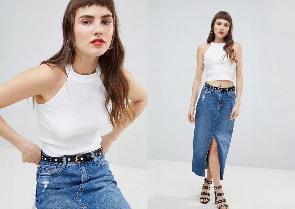 RIVER ISLAND PRĄŻKOWANY TOP BEZ RĘKAWÓW XS