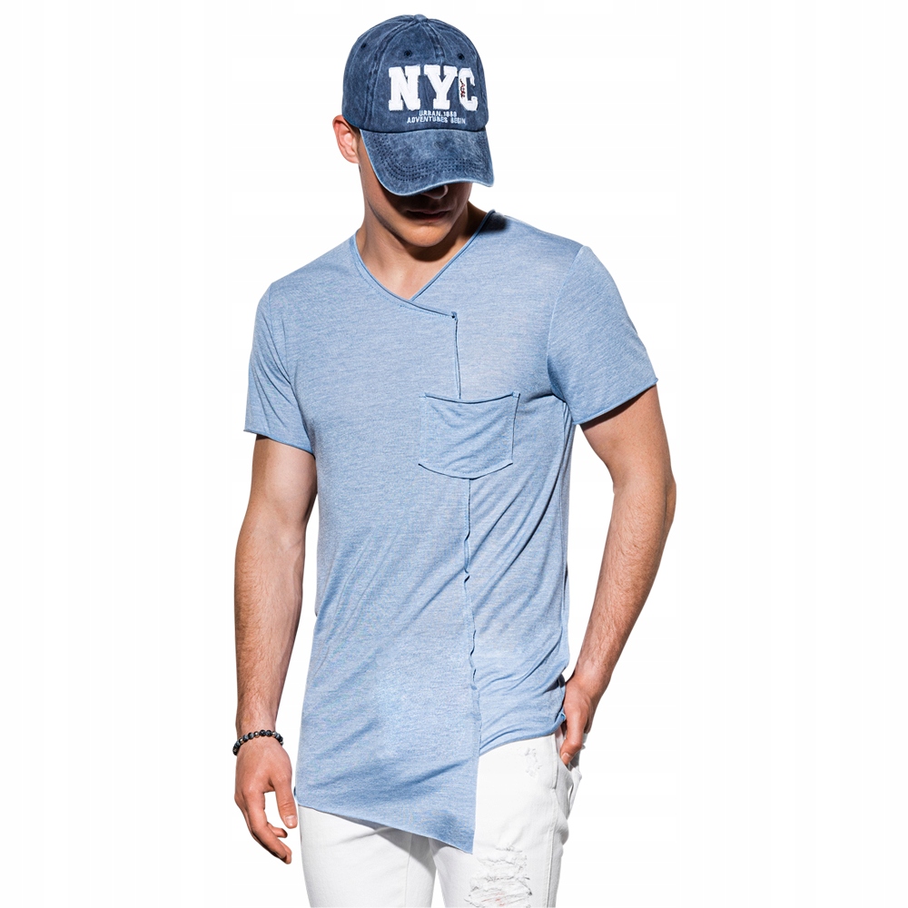 T-shirt męski bez nadruku S1215 błękitny M