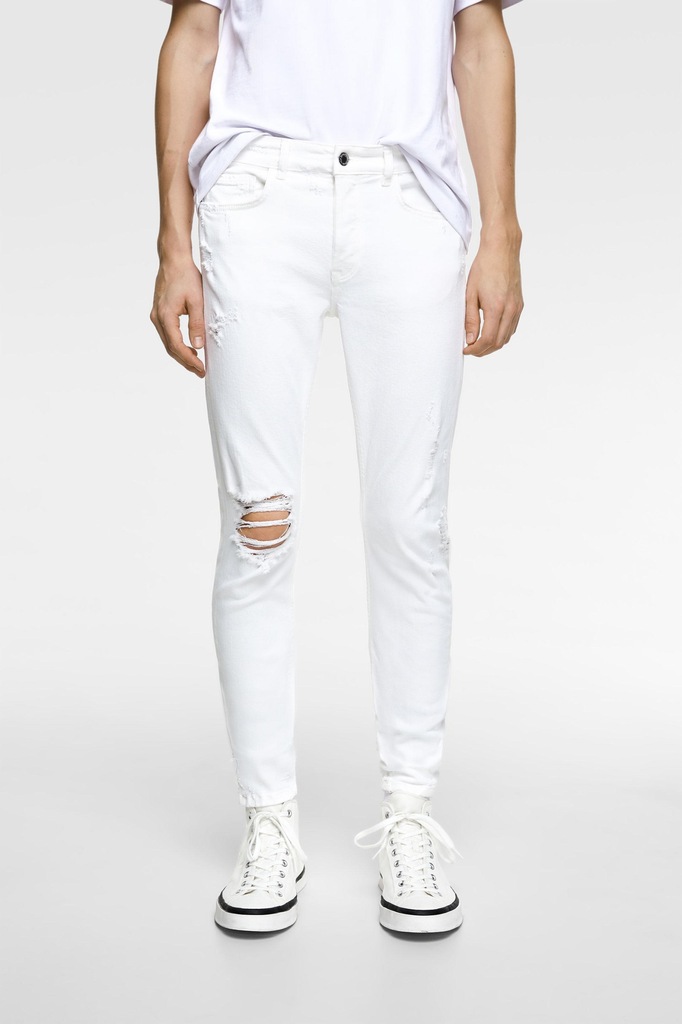 07N145 ZARA MAN_MJ7 BIAŁE SPODNIE JEANS RIPPED_W36