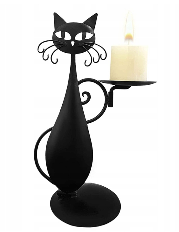 2-częściowy zestaw czarnych kotów świeczników na stole