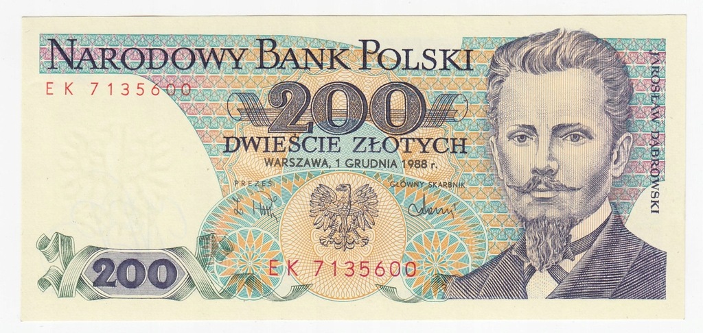 Banknot 200 zł 1988, seria EK, UNC/UNC-