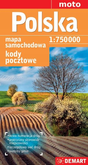 POLSKA MAPA SAMOCHODOWA KODY POCZTOWE 1:750 000 PL