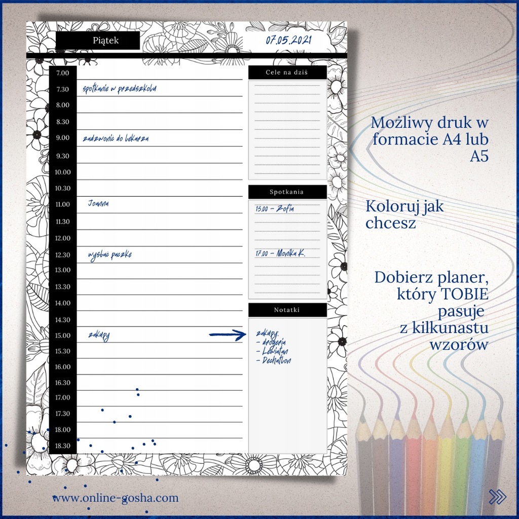 Planer niedatowany kolorowanka do druku 10699247659 oficjalne