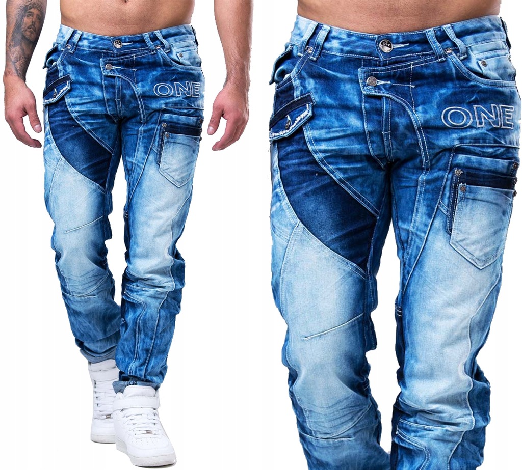 Spodnie Jeans Męskie Przecierane Wyszywane