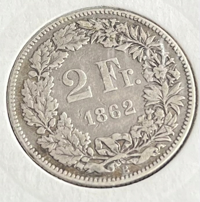 2 FRANKI 1862, SIEDZĄCA HELVETIA, RZADKIE, Ag (2)