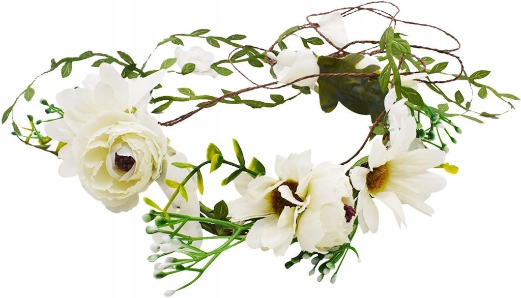 Wianek na głowę ślubny w kwiaty rośliny zielono biały boho ozdoba na włosy