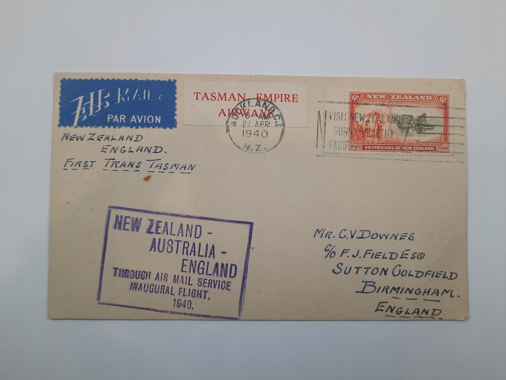 Poczta Lotnicza Birmingham Auckland 1940