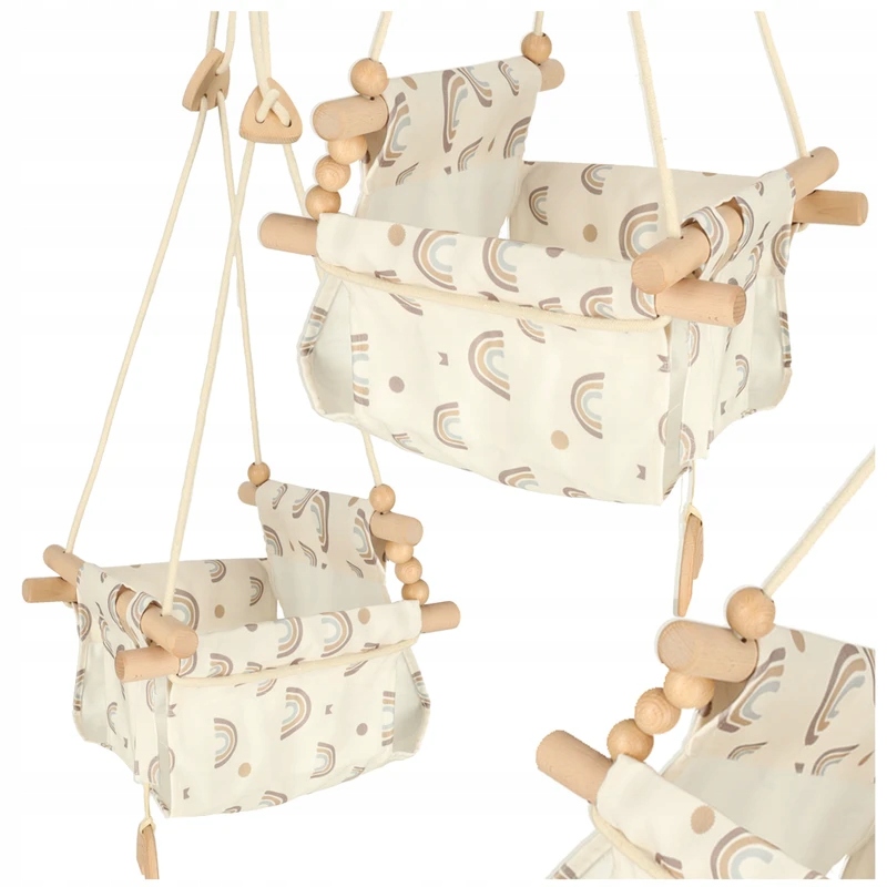 KX4599_1 Huśtawka dla dzieci materiałowa drewniana wisząca tęcza