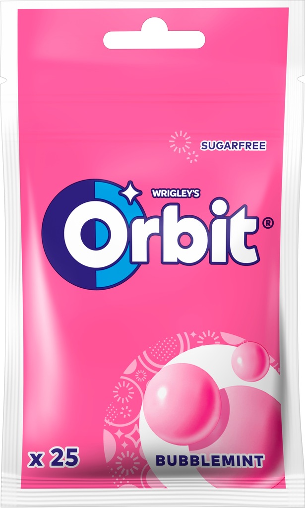 ORBIT GUMA BUBBLEMINT7 DLA DZIECI TOREBKA 35 g 25 drażetek