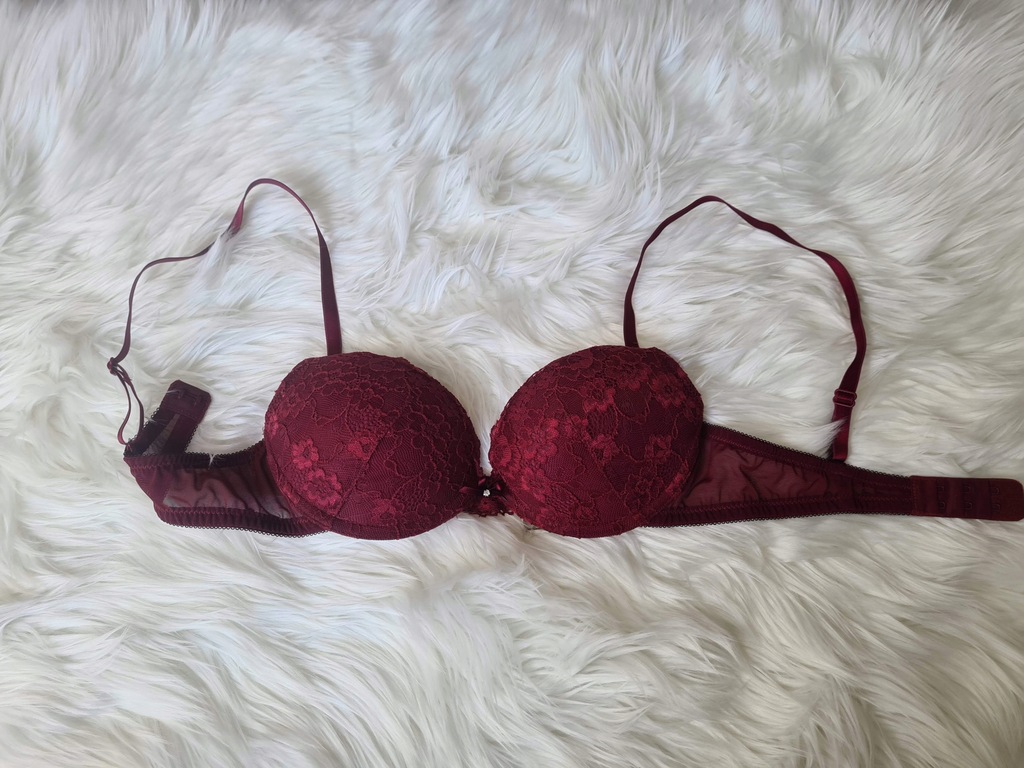 Bordowy biustonosz push up H&M koronka 75B