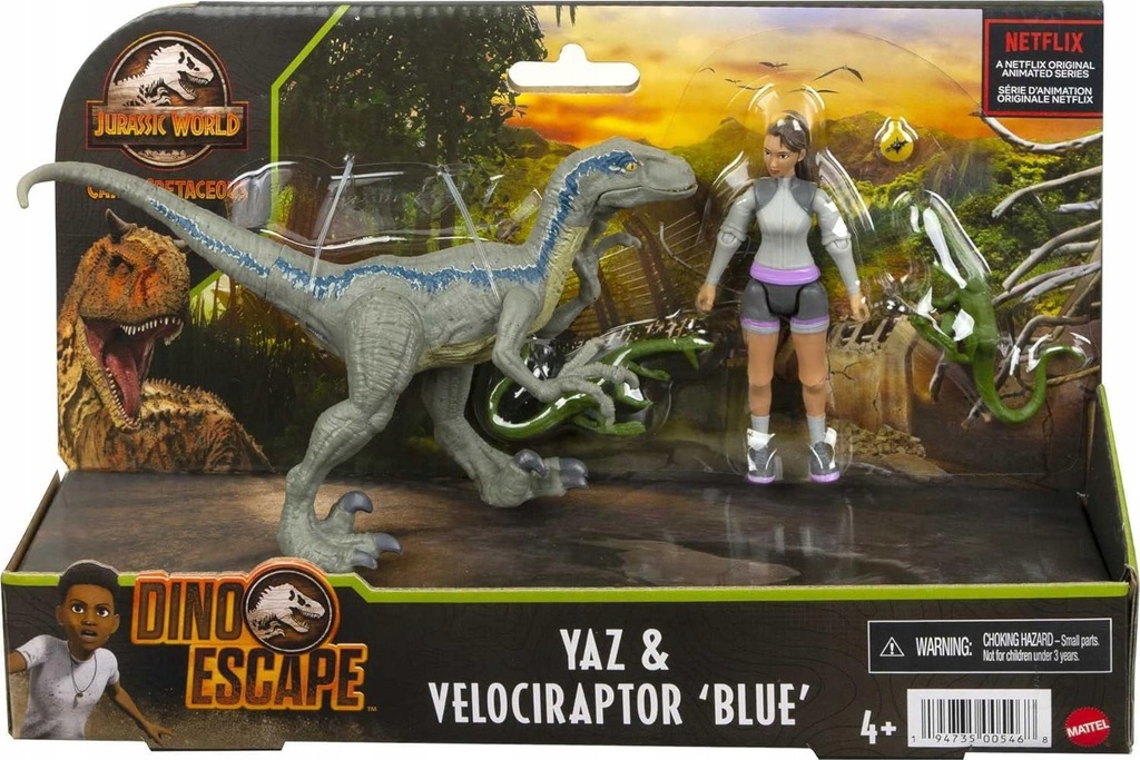 MATTEL Jurassic World Camp Cretaceous Yaz & Velociraptor Blue Figurka