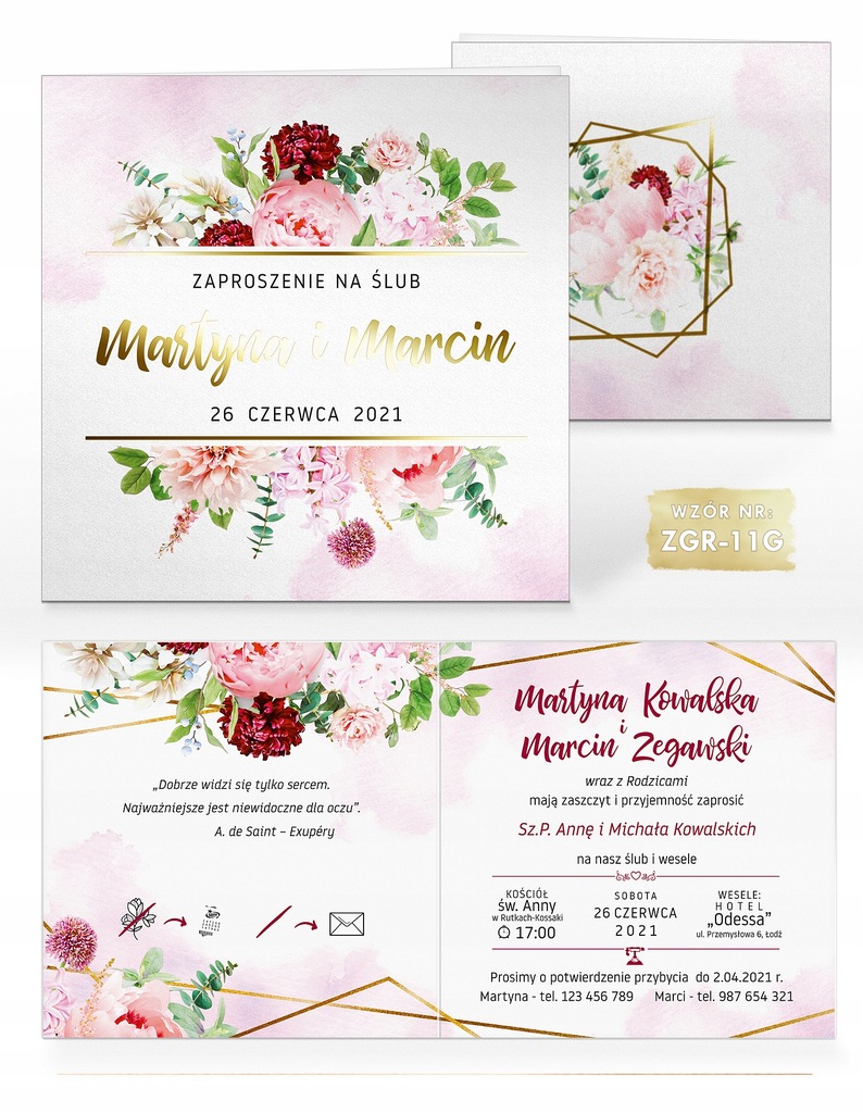 Купить Приглашения на свадьбу с позолоченными пионами - 6 шт.: отзывы ...