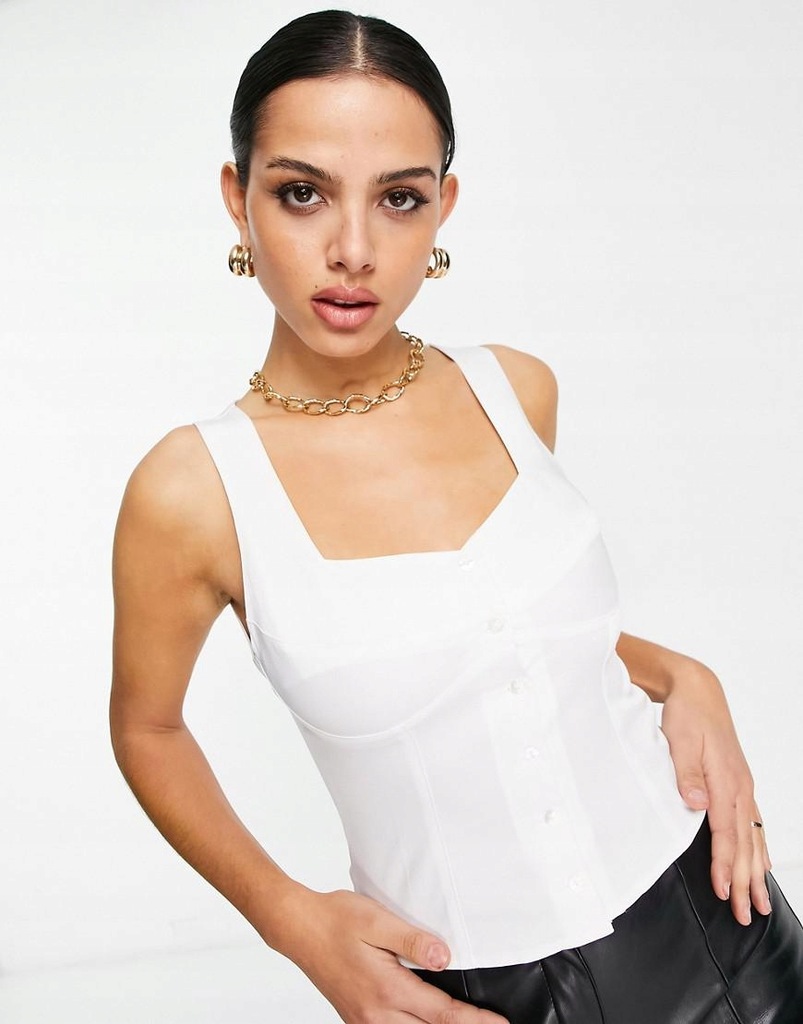 XS Topshop _OS BIAŁY TOP Z GUZIKAMI