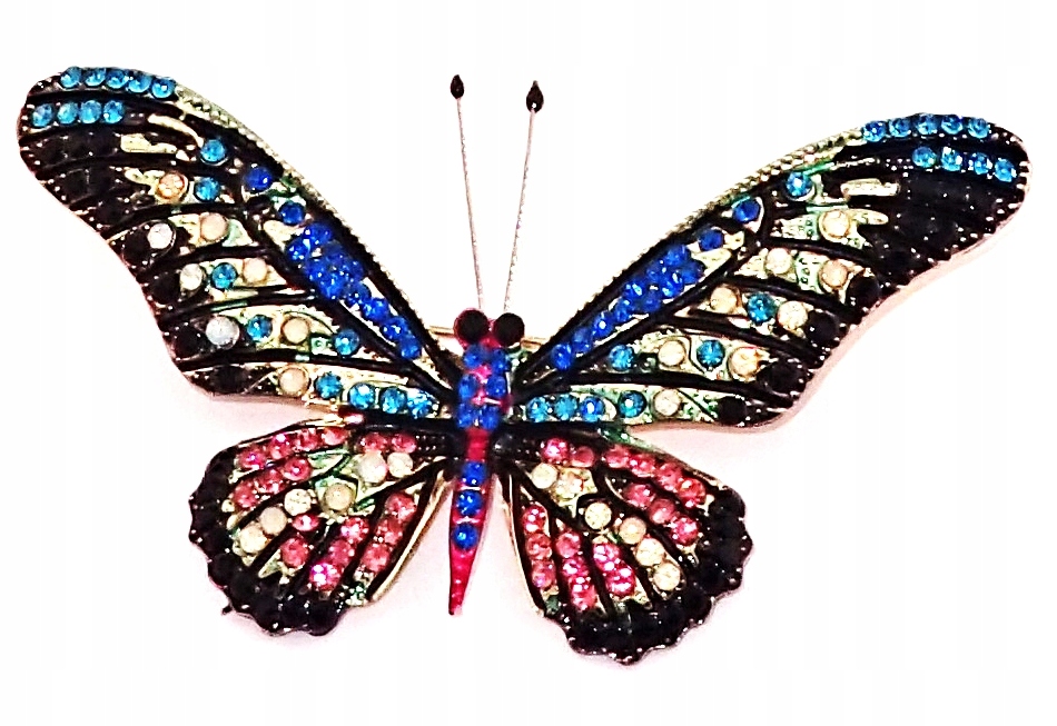 Broszko-wisior stalowy- motyl z kryszt. kolorowymi