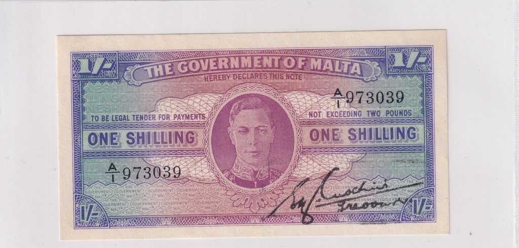 191. 1 Shilling Malta 1943 P#16 -UNC