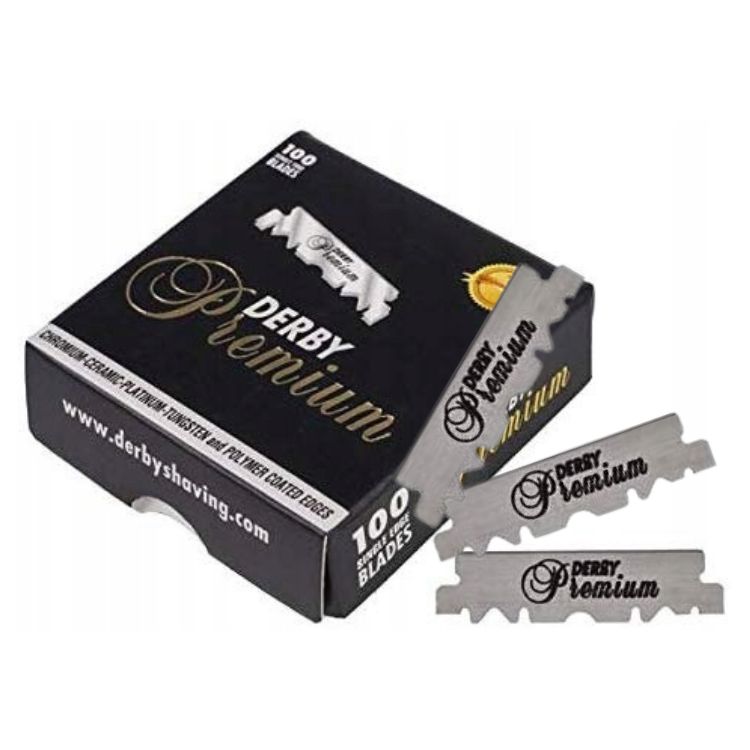 DERBY PREMIUM ZESTAW ŻYLETKI DO GOLENIA BRZYTWY 100 SZT POŁÓWKI BARBER