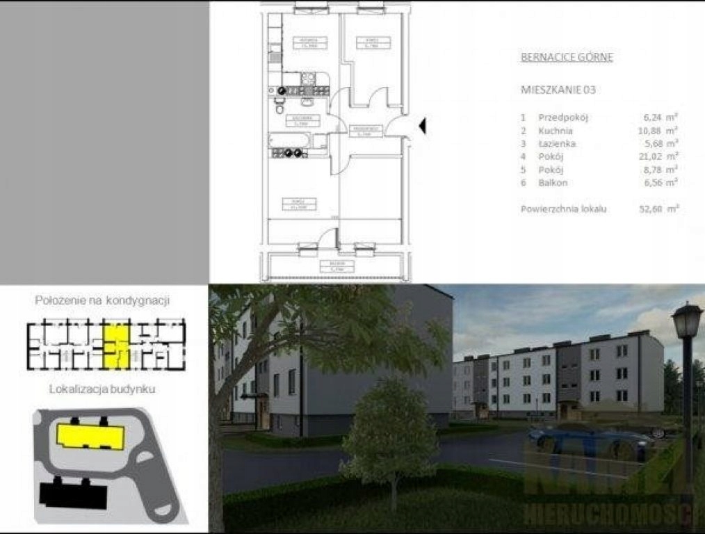 Mieszkanie, Bernacice Górne, 53 m²