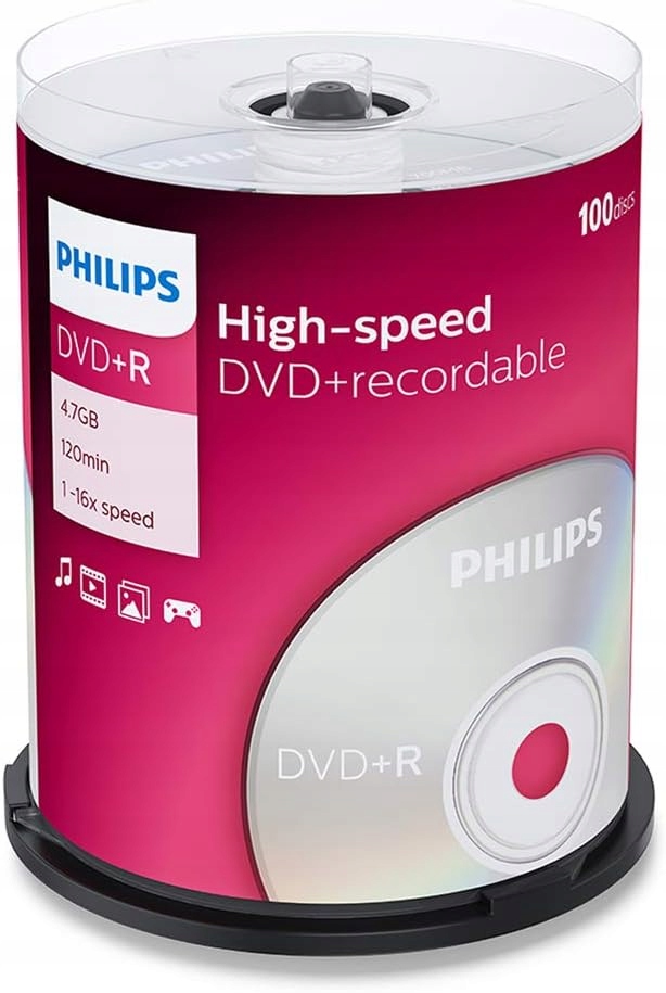 Philips DVD+R RECORDABLE płyty 4,7GB 16x DVD Cake 120min 98 sztuk