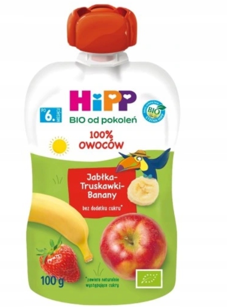 HiPP 6m+ BIO MUS Owocowy 100g Jabłka-Truskawki-Banany