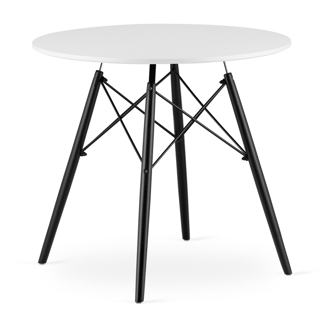 Stół TODI Okrągły 80cm - biały / czarne nogi
