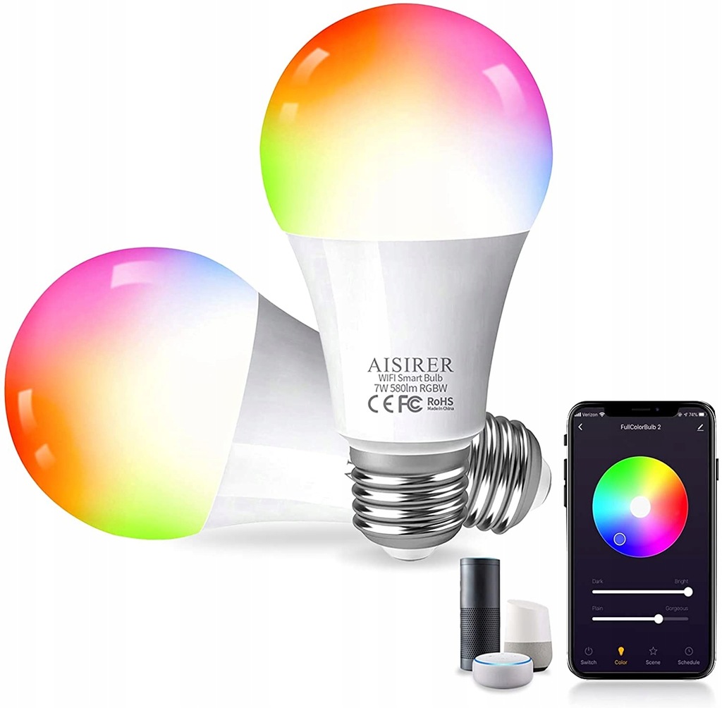 INTELIGENTNE ŻARÓWKI SMART BULB WIFI 2SZT E27 7W