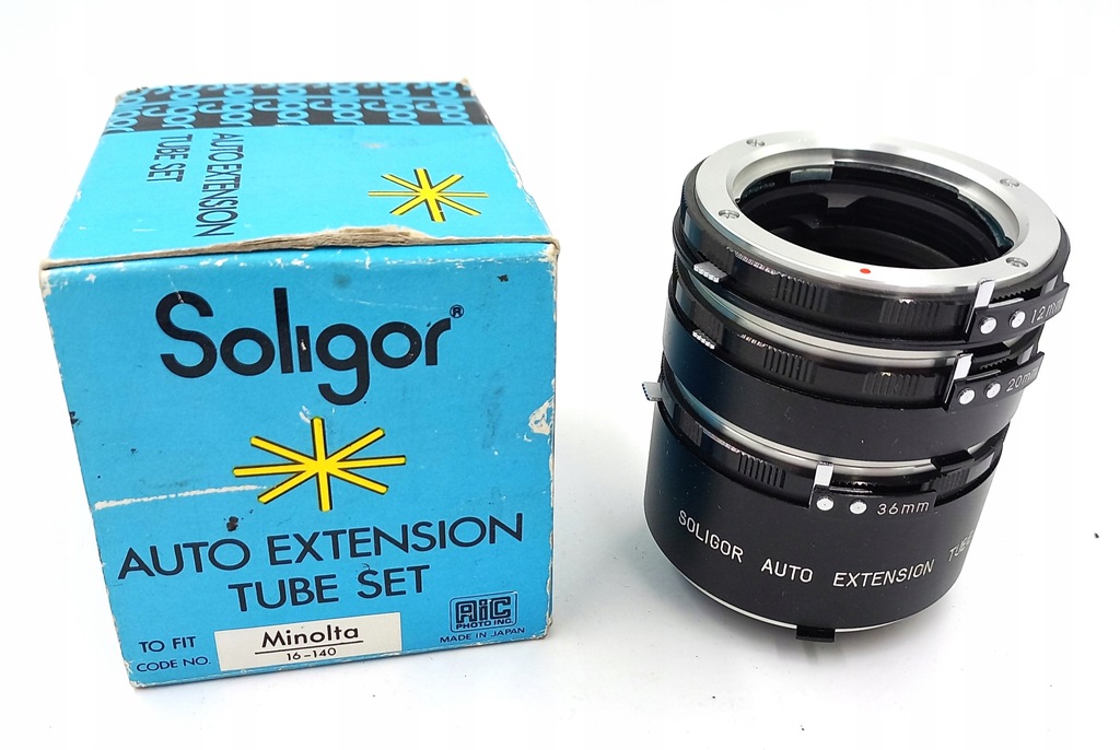 SOLIGOR AUTO EXTENSION TUBE MINOLTA 12 / 20 / 36 mm KONWERTER ADAPTER TUBA