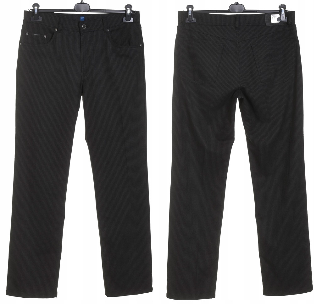 BRAX CESAR grafitowe spodnie męskie w prążek z cienkiej flaneli W34 L32 50