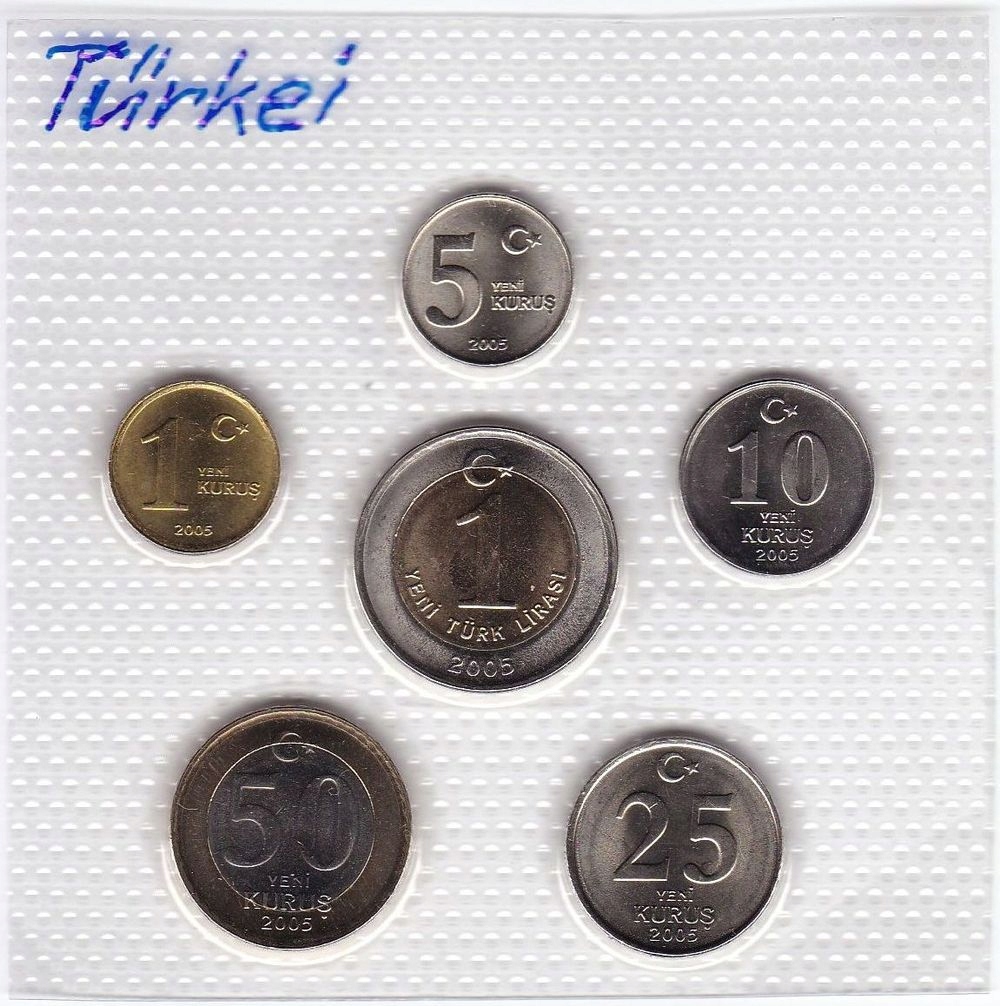 Turcja, 6 szt. 1 Kurus - 1 Turk Lirasi 2005